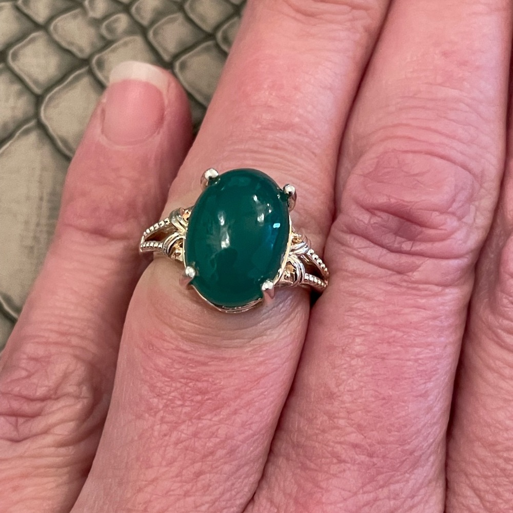 Solid Sterling Silver 925 Size 6 Emerald Cabochon… - image 5